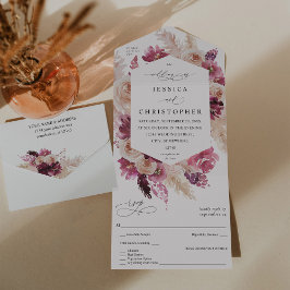 Boho Rosa Pampas Grass Blommigt Bröllop