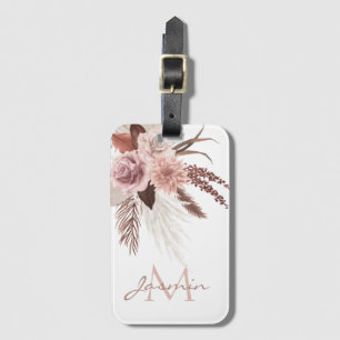 Boho Rosa Pampas Grass Dried Flowers Monogram Bagagebricka
