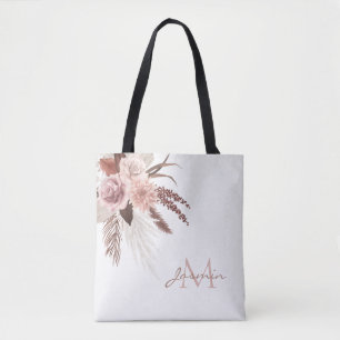 Boho Rosa Pampas Grass Dried Flowers Monogram Tygkasse