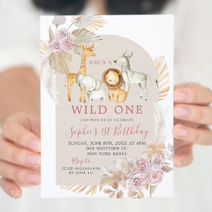 Boho Rosa Pampas Grass Vild En födelsedagsinbjudan Inbjudningar
