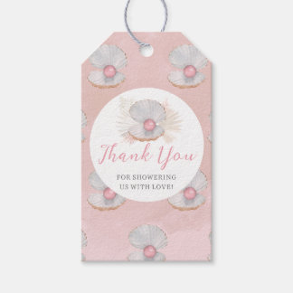 Boho rosa pärlhav baby shower presentkort presentetikett