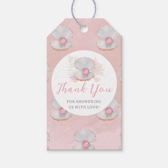 Boho rosa pärlhav baby shower presentkort presentetikett (Framsidan)