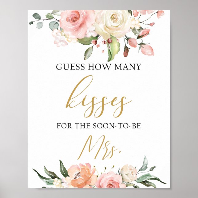 Boho  rosa peach blommigt hur många kysstecken poster (Framsidan)