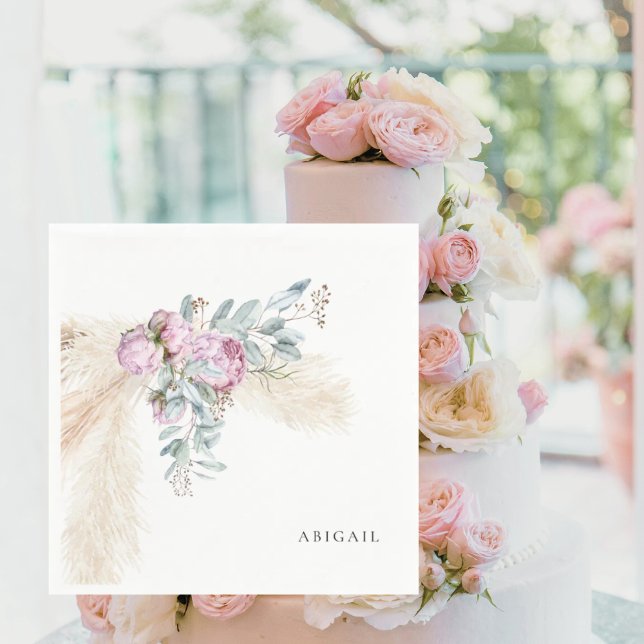 Boho Rosa Peonies Anpassningsbar Möhippa Pappersservett (Skapare uppladdad)