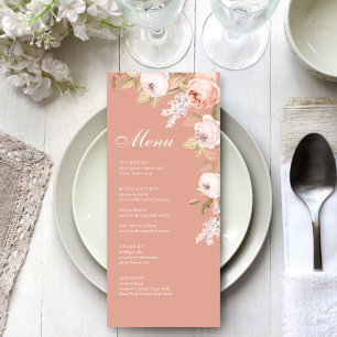 Boho Rosa Peonies Bröllopsmenykort Meny