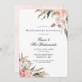 Boho Rosa Peony Bridesmaids Luncheon Inbjudningsko