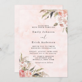 Boho Rosa Peony Pampas Grass Bröllop Inbjudningar