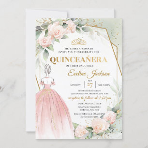 Boho Rosa princess klänger  blommor Quinceanera Inbjudningar