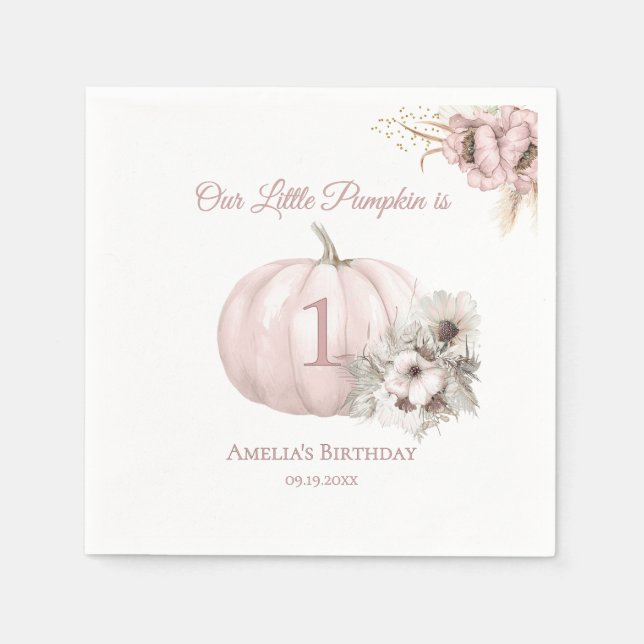 Boho Rosa Pumpa 1-års Flicka Pappersservett (Framsidan)