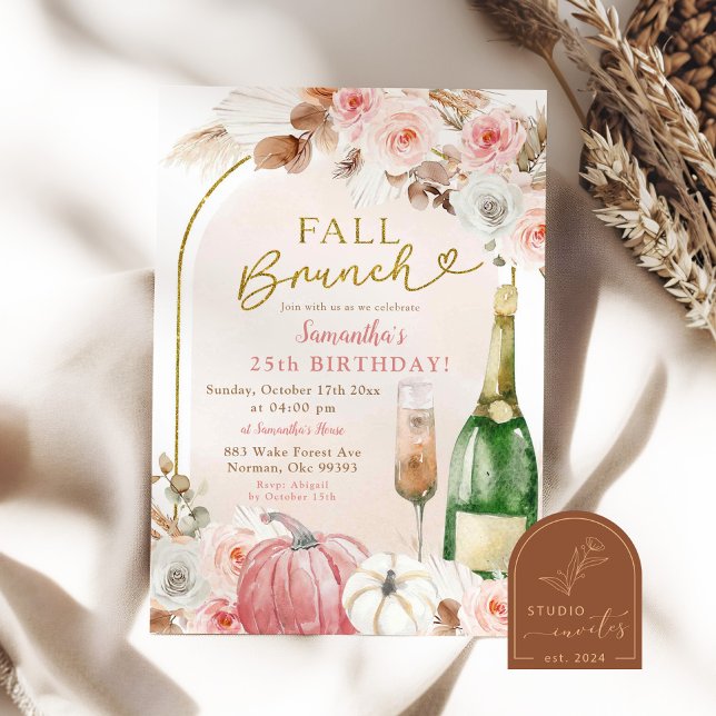 Boho Rosa Pumpa Höst Brunch Födelsedag Vin Inbjudningar (Skapare uppladdad)