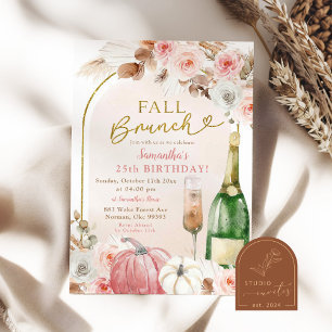 Boho Rosa Pumpkin Fall Brunch Birthday Vin Inbjudningar