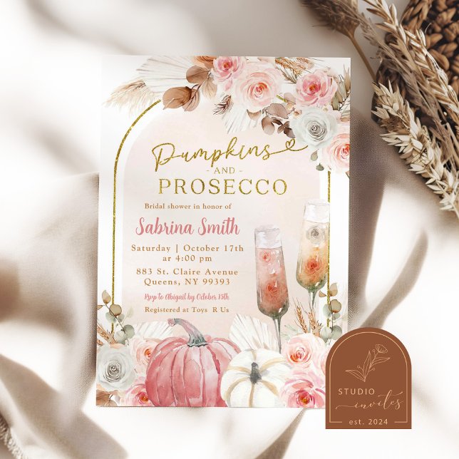 Boho Rosa Pumpkin och Prosecco Möhippa Inbjudningar (Skapare uppladdad)