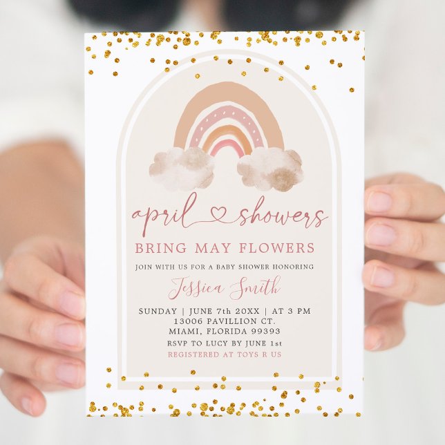 Boho Rosa Rainbow April Shower Baby Shower Inbjudningar (Skapare uppladdad)