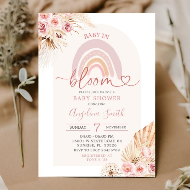 Boho Rosa Rainbow Baby i Bloom Baby Shower Invita Inbjudningar (Skapare uppladdad)