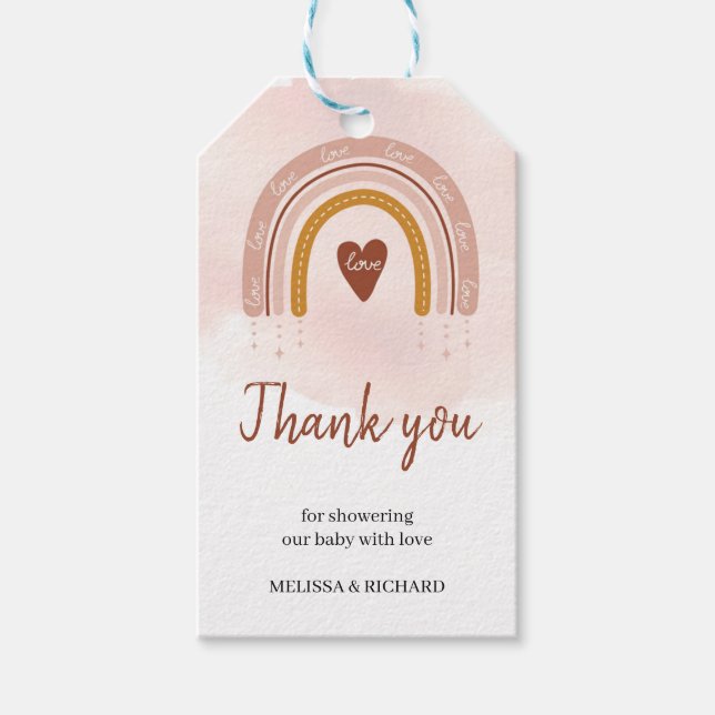 Boho  Rosa Rainbow Baby Shower Gift Märkres Presentetikett (Framsidan)