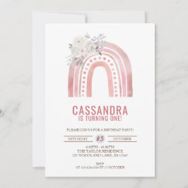 Boho Rosa Rainbow Birthday, Ro 1:a födelsedagen Inbjudningar
