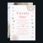 Boho Rosa Rainbow Modern 21:a födelsedag Party Inbjudningar<br><div class="desc">Boho Rosa Rainbow Modern 21:a födelsedagspartiet Bjud bjuder in din moderna tjugoförsta födelsedagsfest inbjudan-information i en rosa boho-regnbåge och ram och ditt favoritfoto på motsatt sida. Perfekt till inbjudan familj och vänner till firande. Lär DIG (gör det själv) genom att redigera texten i de angivna textrutorna. Designad av ©Evco Studio...</div>
