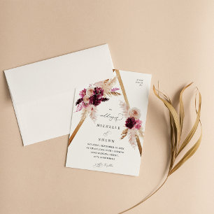 Boho Rosa Ram Pampas Grass Blommigt Bröllop Inbjudningar
