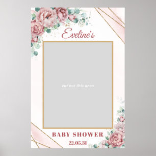 Boho  rosa ros-babyduschfotopropp för barn i guld poster