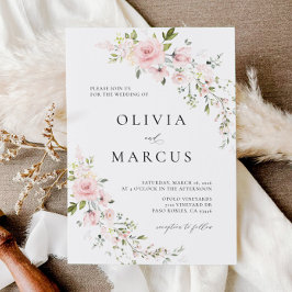 Boho Rosa ros Blommigt Botanical Wedding bjudande Inbjudningar
