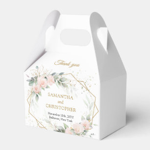 Boho  rosa ros-blommor grönenery bröllop presentaskar