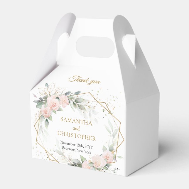 Boho  rosa ros-blommor grönenery bröllop presentaskar (Framsidan Sidan)