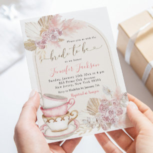Boho Rosa ros Bride ska vara Möhippa Tea Party Inbjudningar