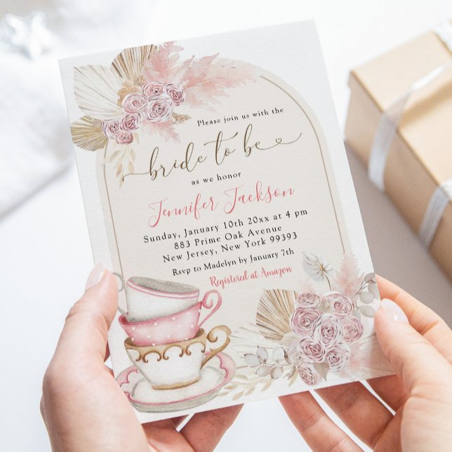 Boho  Rosa ros Bride ska vara Möhippa Tea Party Inbjudningar (Skapare uppladdad)