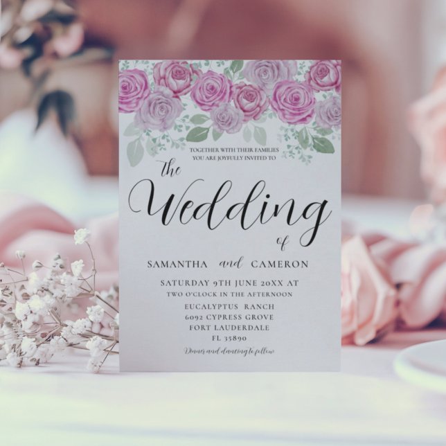 Boho  Rosa ros & Calligraphy Bröllop Inbjudningar (Skapare uppladdad)