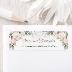 Boho  rosa ros eucalyptus guld ram returadress etikett