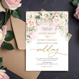 Boho  Rosa ros Flowers Romantic Bröllop Inbjudningar