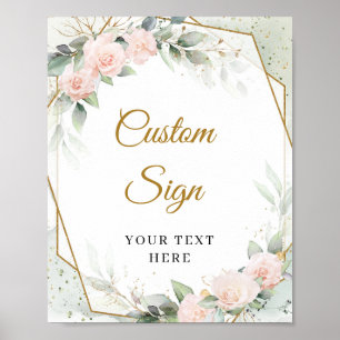 Boho rosa ros greenery guld anpassningsbar-tecken poster