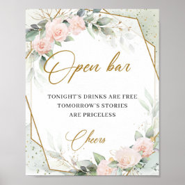 Boho  rosa ros greenery guld ram öppen pub poster