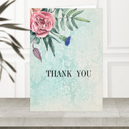 Boho Rosa ros Grönt Vintage Damask Wedding Tack Kort