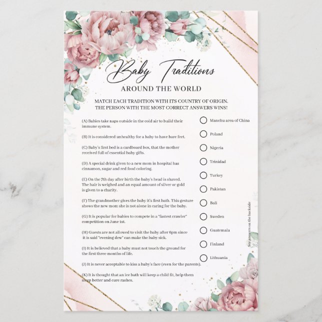 Boho  rosa ros guld-Baby-traditioner i ram (Framsida)