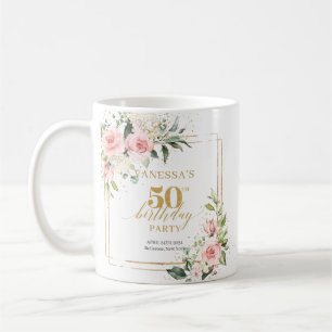 Boho rosa ros guld fyller 50 år kaffemugg