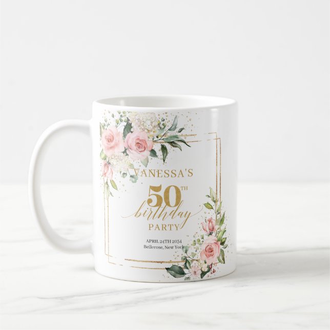 Boho  rosa ros guld fyller 50 år kaffemugg (Vänster)