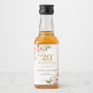 Boho  rosa ros guld glitter 20-årsdagen spritflaskor etikett