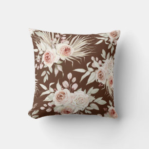 Boho Rosa ros Mönster om Rik Brown Kudde