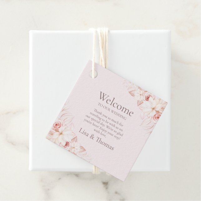 Boho Rosa ros Welcome Gift Märkre Gåvor Etiketter (På plats)