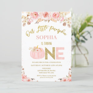 Boho Rosa Rustik Höst Pumpa 1-års Födelsedag Inbjudningar