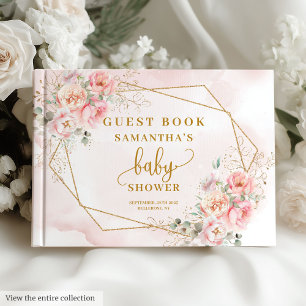 Boho rosa sage blommigt guld glitter gästboo gästböcker