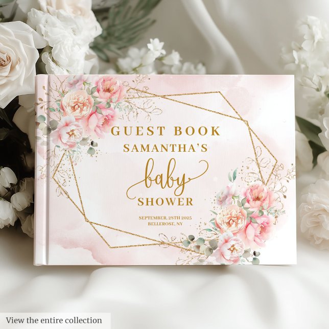 Boho  rosa sage blommigt guld glitter gästboo gästböcker (Boho blush pink sage floral gold glitter guest book)