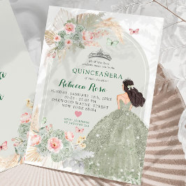 Boho  Rosa Sage Grönt Princesa Quinceañera Inbjudningar