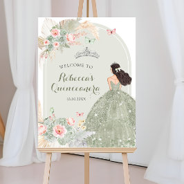 Boho  Rosa Sage Grönt Quinceañera Välkommen Poster