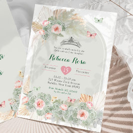 Boho Rosa Sage Grönt Royal Krona Quinceañera Inbjudningar