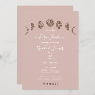 Boho Rosa Shine Måne Phases Modern Baby Shower Inbjudningar