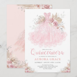 Boho Rosa Silver Quinceañera Party Boll Gown Inbjudningar
