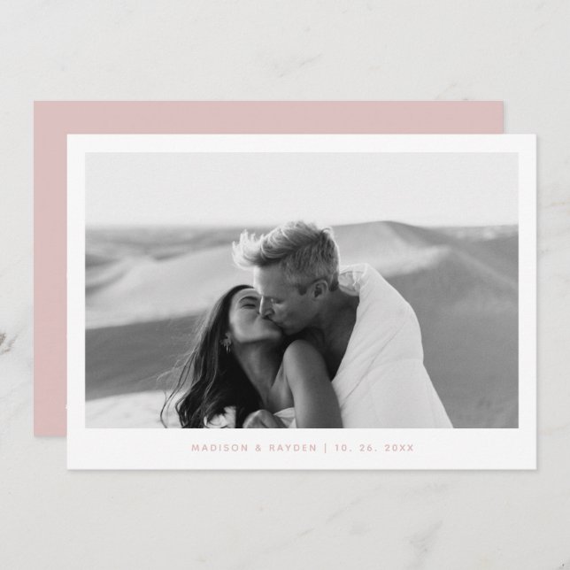 Boho Rosa Simple Photo QR Code Bröllop Tack Kort (Fram/baksida)