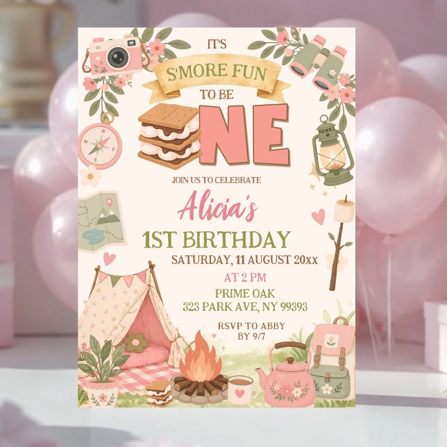 Boho Rosa Smore Kul att vara Ett Första Födelsedag Inbjudningar (Skapare uppladdad)